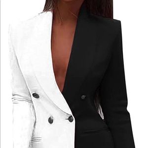 Womens Blazer Casual Colorblock Patchwork Long Sleeve V Neck Blazer Jacket